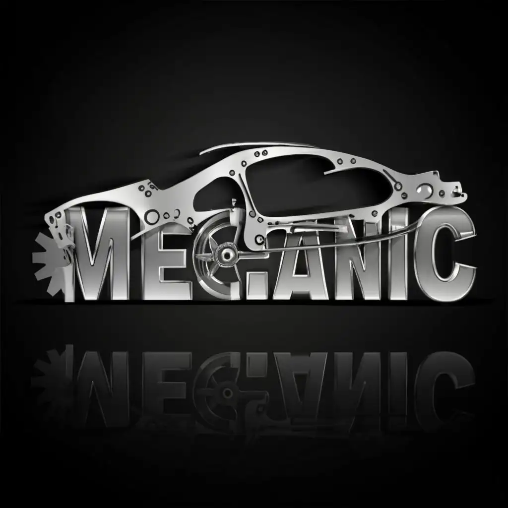LOGO-Design-For-Mechanic-Abstract-3D-Silhouette-of-Disassembled-Car-in-Black-White-with-Typography