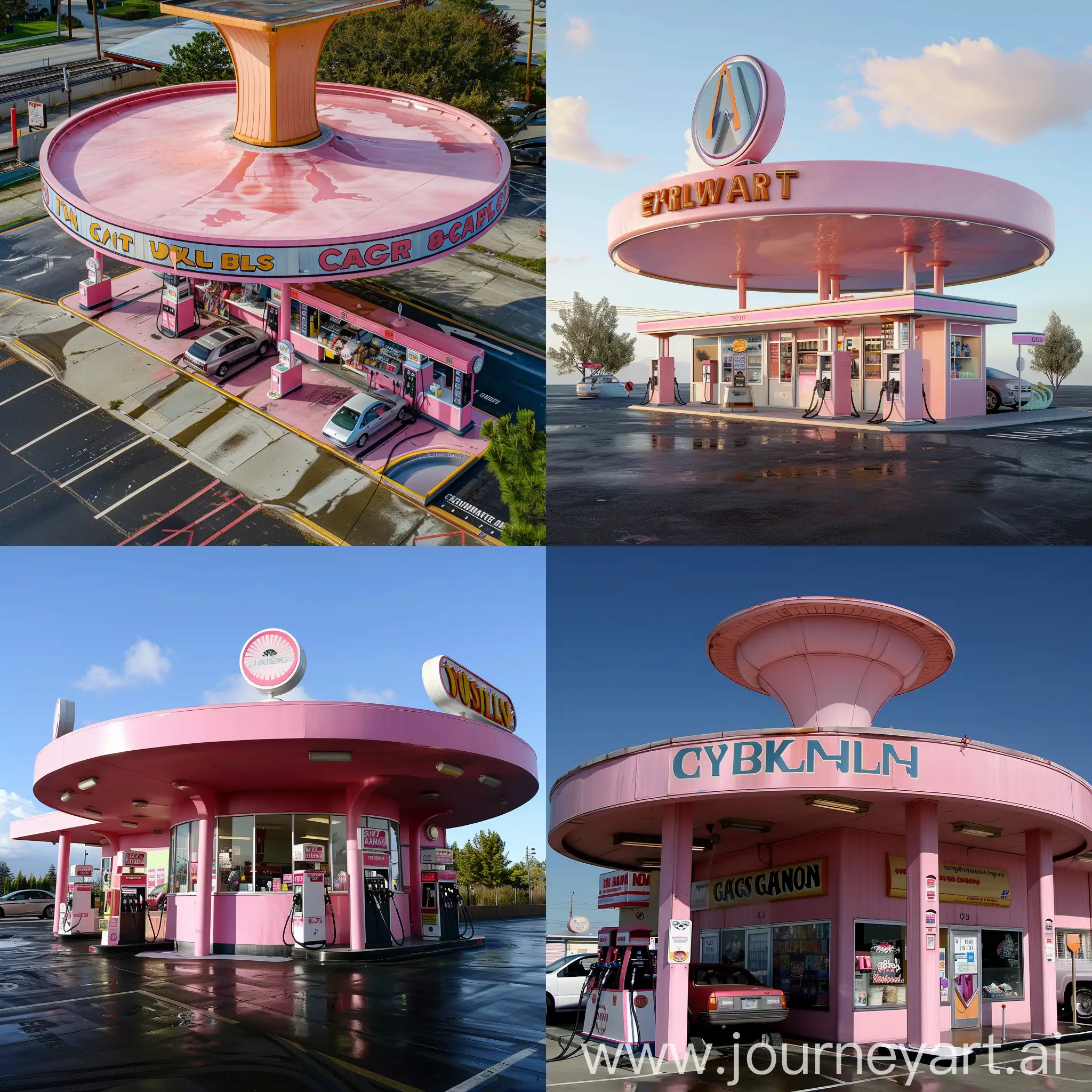 Pink-Round-Gas-Station-with-Shop-and-Car-Wash