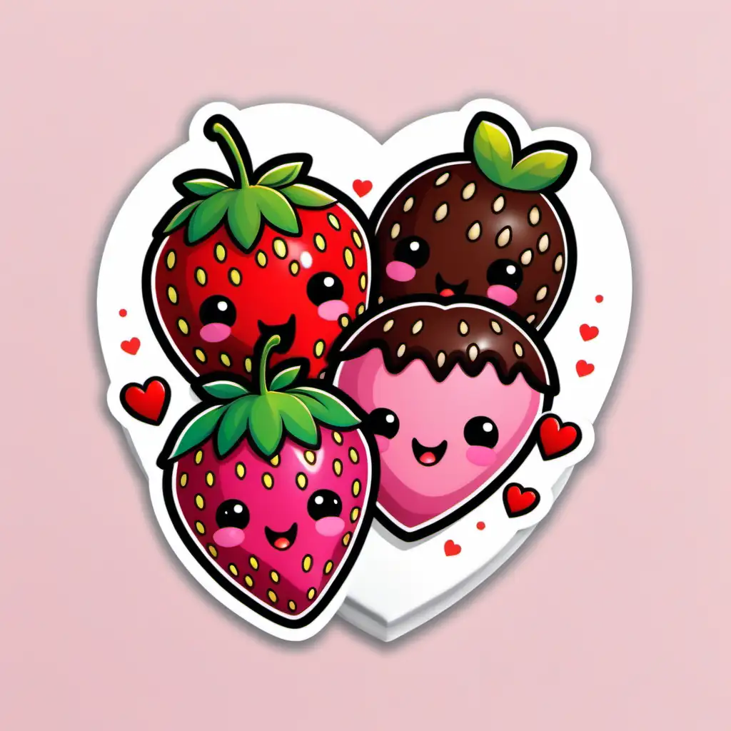 Kawaii Chocolate Strawberry Hearts Adorable Cartoon Sticker for Colorful Valentine