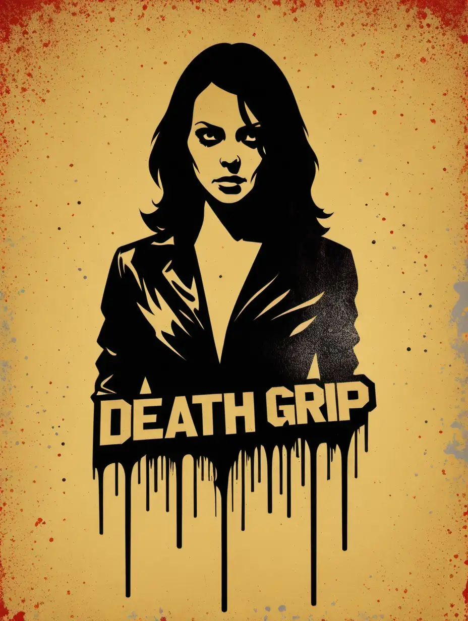 DeathGrip, stencil, simple, minimalist, vector art, negative space, movie poster, grindhouse, thriller, women