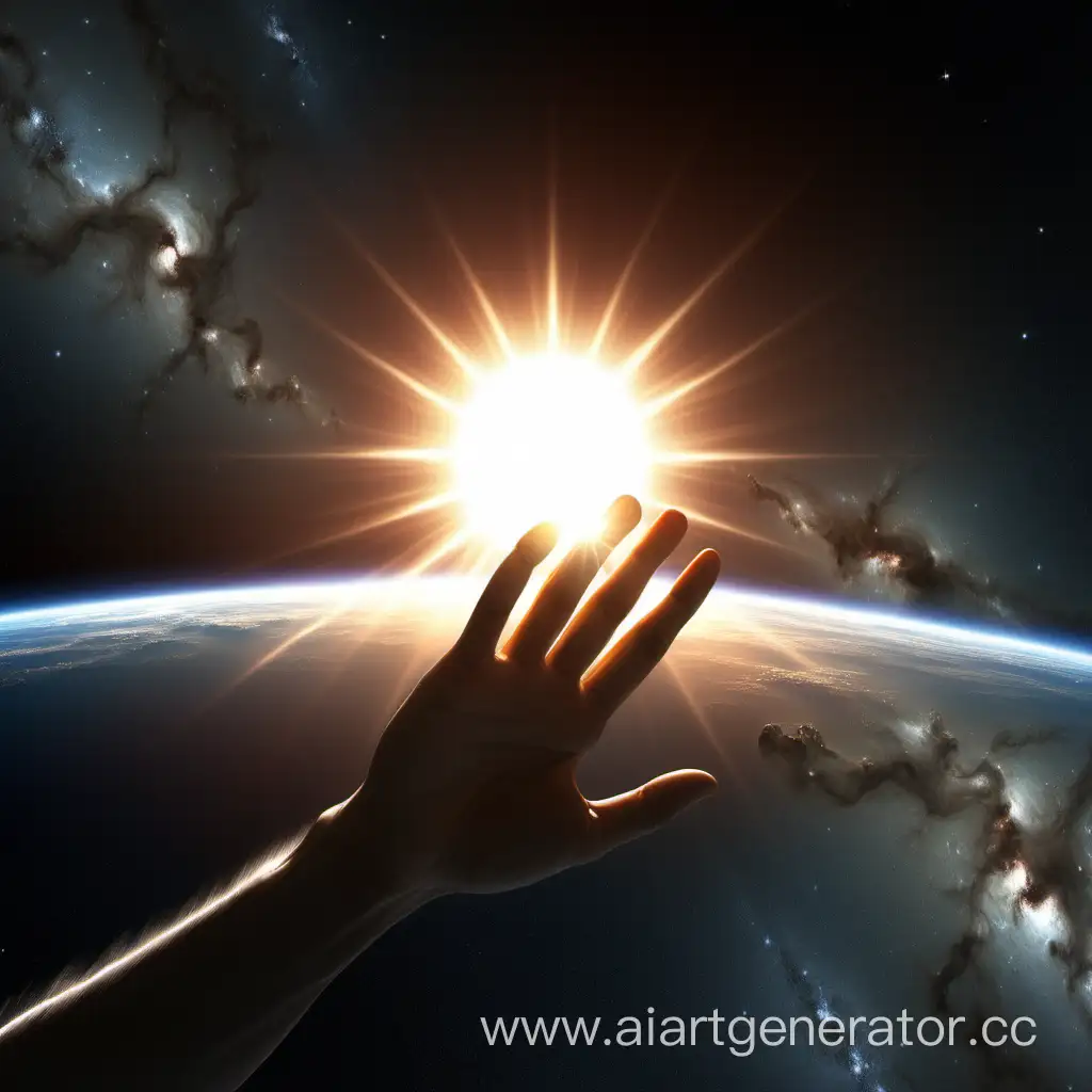Hand-Reaching-for-Sun-in-Space