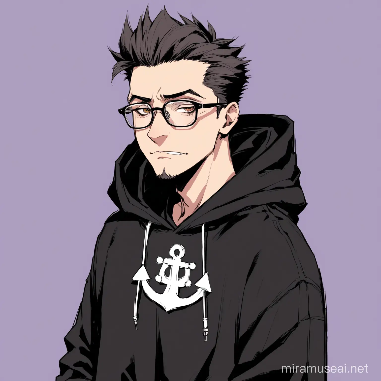 Stylish Hacker in Black Hoodie with Quiff Hair and Glasses