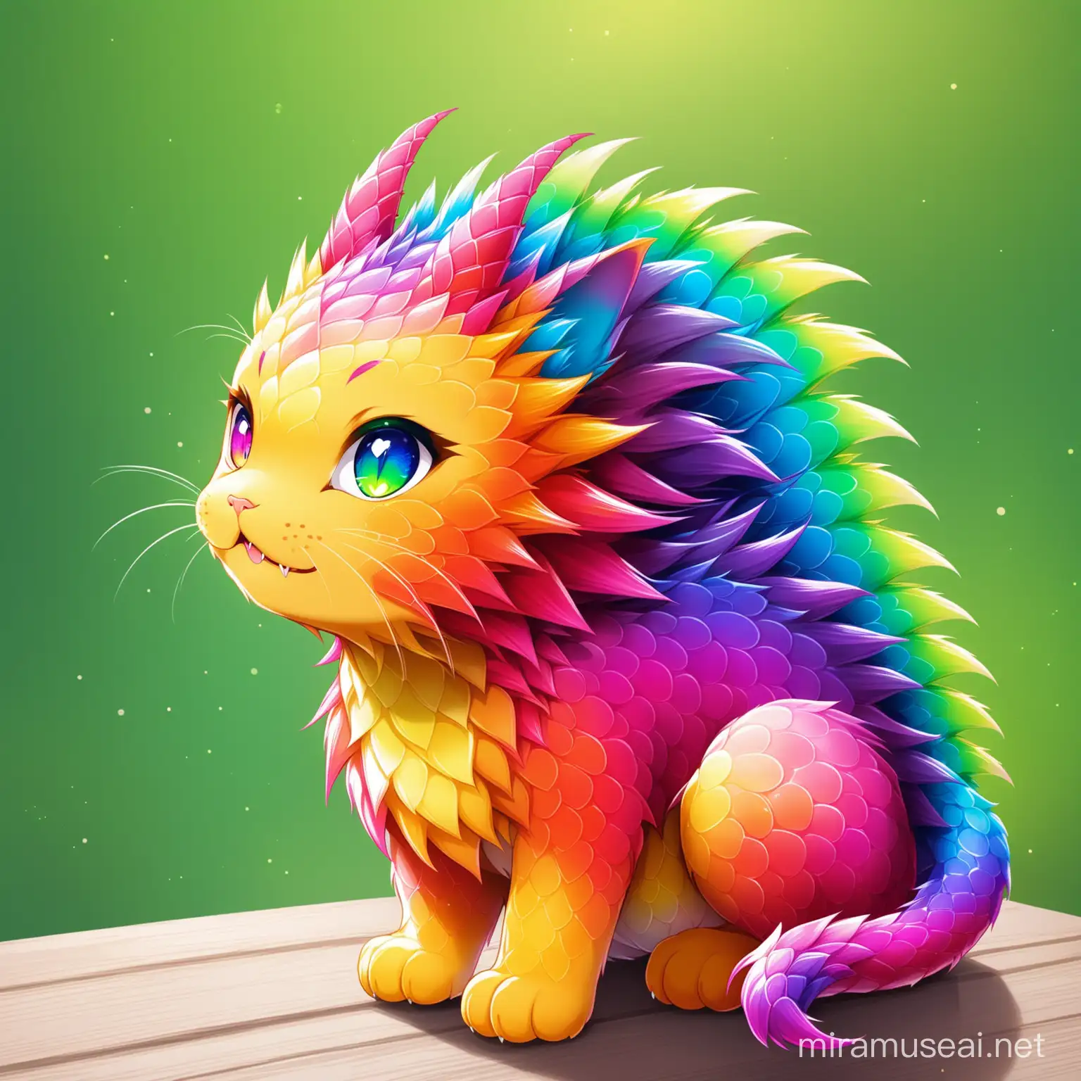 cat that looks like a dragon. rainbow colored