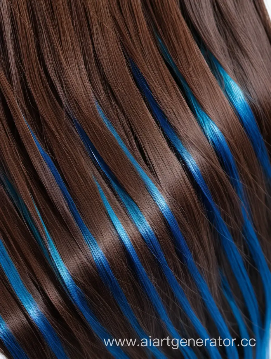 наращивание волос, коричневые волосы и синие пряди