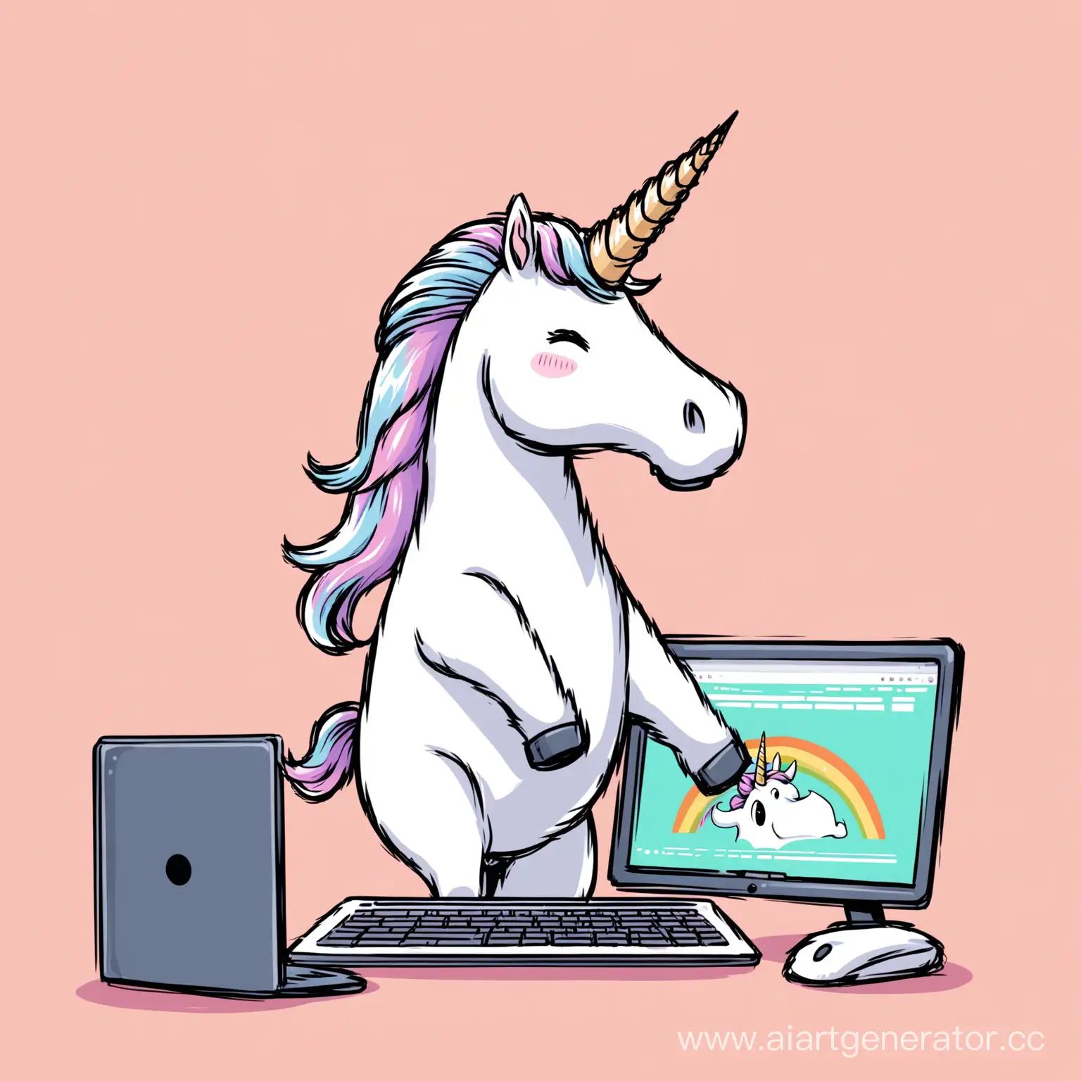 White-Unicorn-Working-at-Computer-with-Cashback-Inquiry