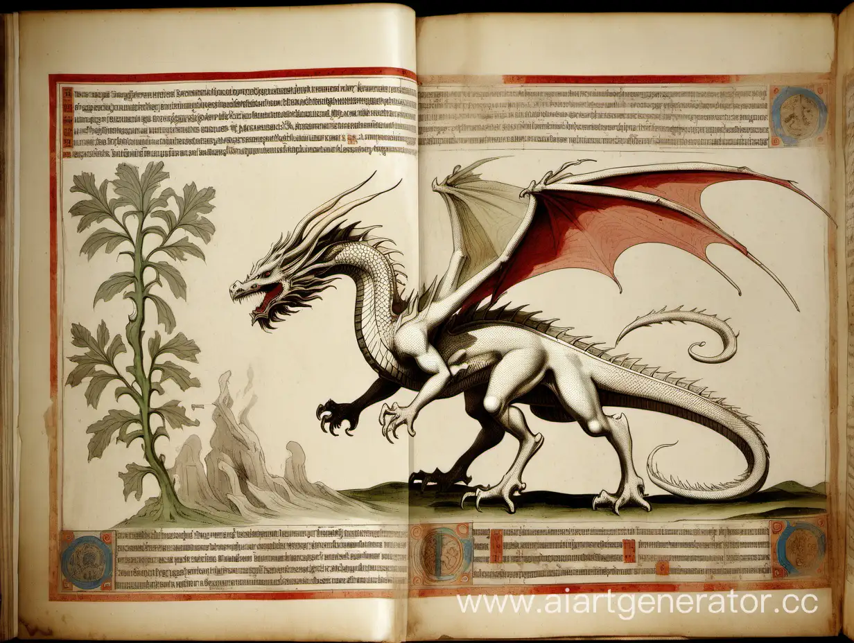 ancient bestiary page with a white dragon image