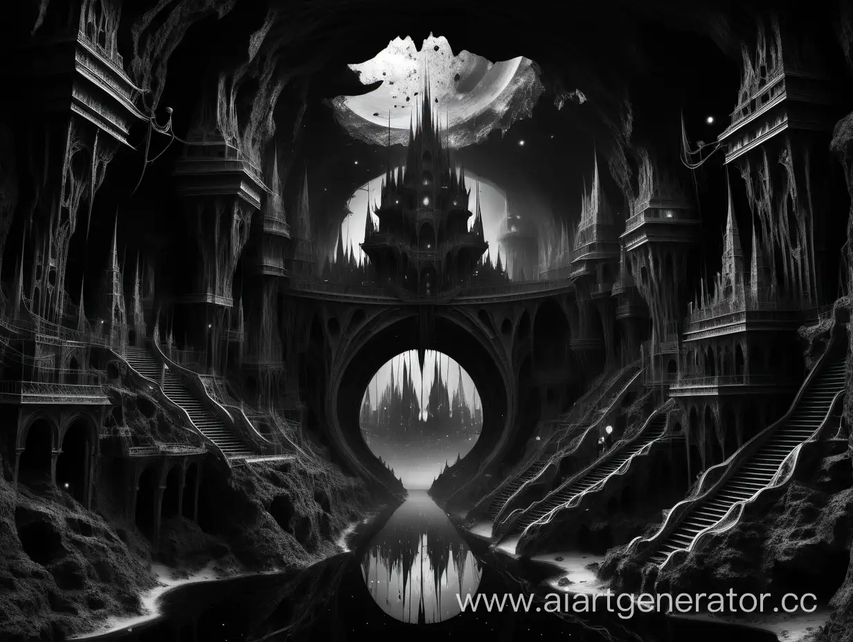 Подземный чёрно белый город космических эльфов 8k. Fentesi #fantasty #darkdelicacy #darkener 