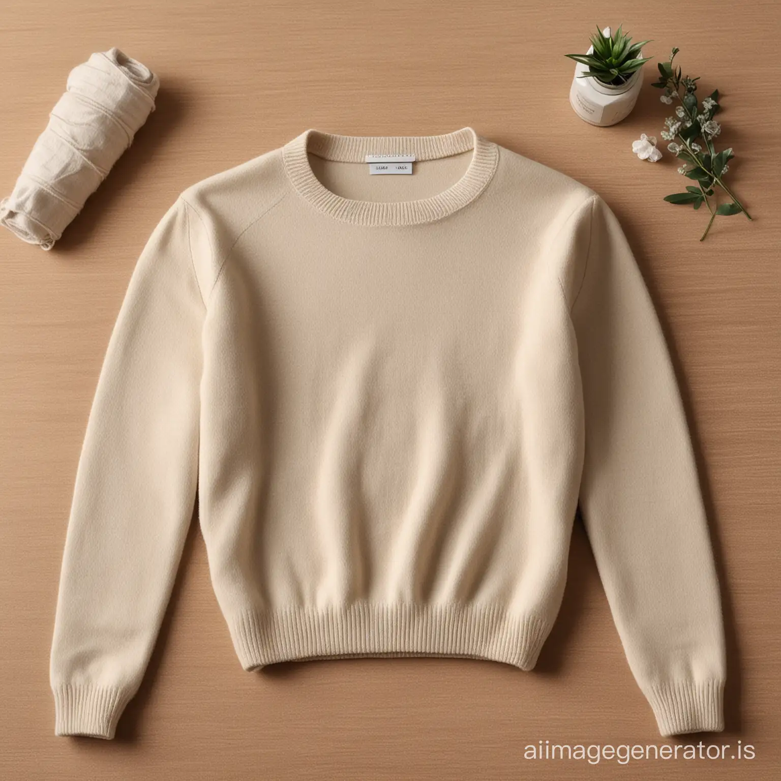 a sweater as a sales advertisement, which serves as a sales image without people, without faces, no one is wearing it, it's lying on the table