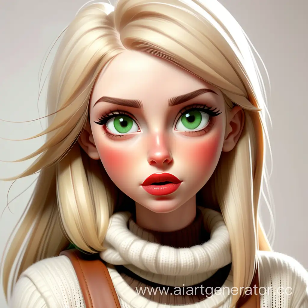 Adorable-Blonde-Girl-in-White-Sweater-and-Brown-Vest-with-Red-Lips