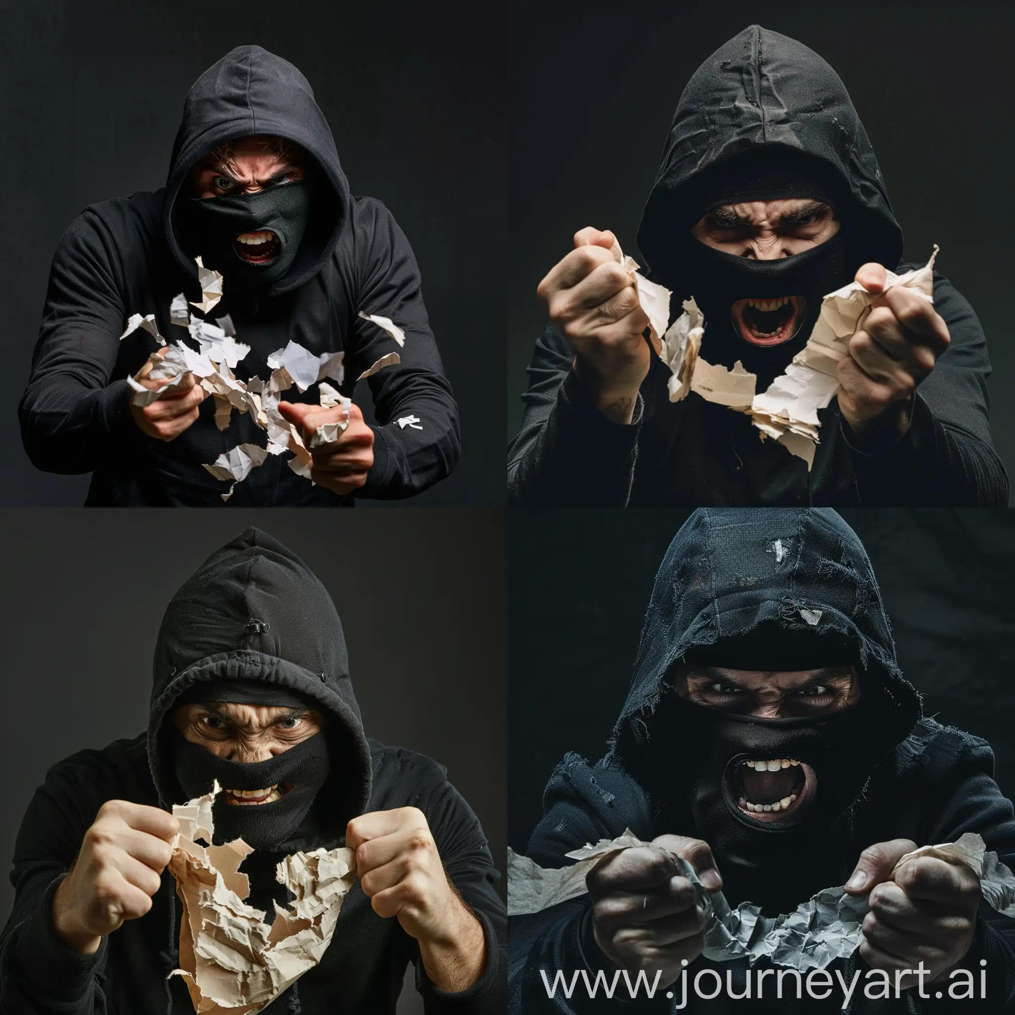 Intense-Football-Fan-in-Black-Hoodie-and-Balaclava-Clenching-Torn-Paper