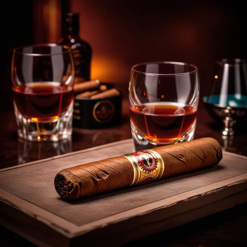Exquisite Cigar Experience at a Refined Wooden Hotel with Gourmet Food and Drinks