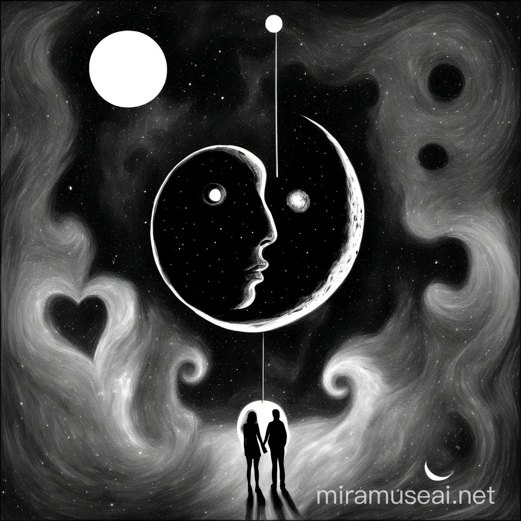 moon,two people,spce,black hole,love