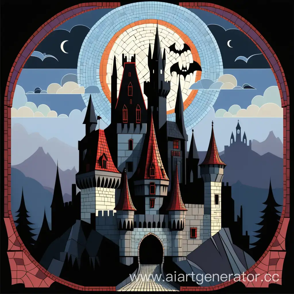 Mosaic-Silhouette-Illustration-Enchanting-Dracula-Castle-in-Intricate-Style