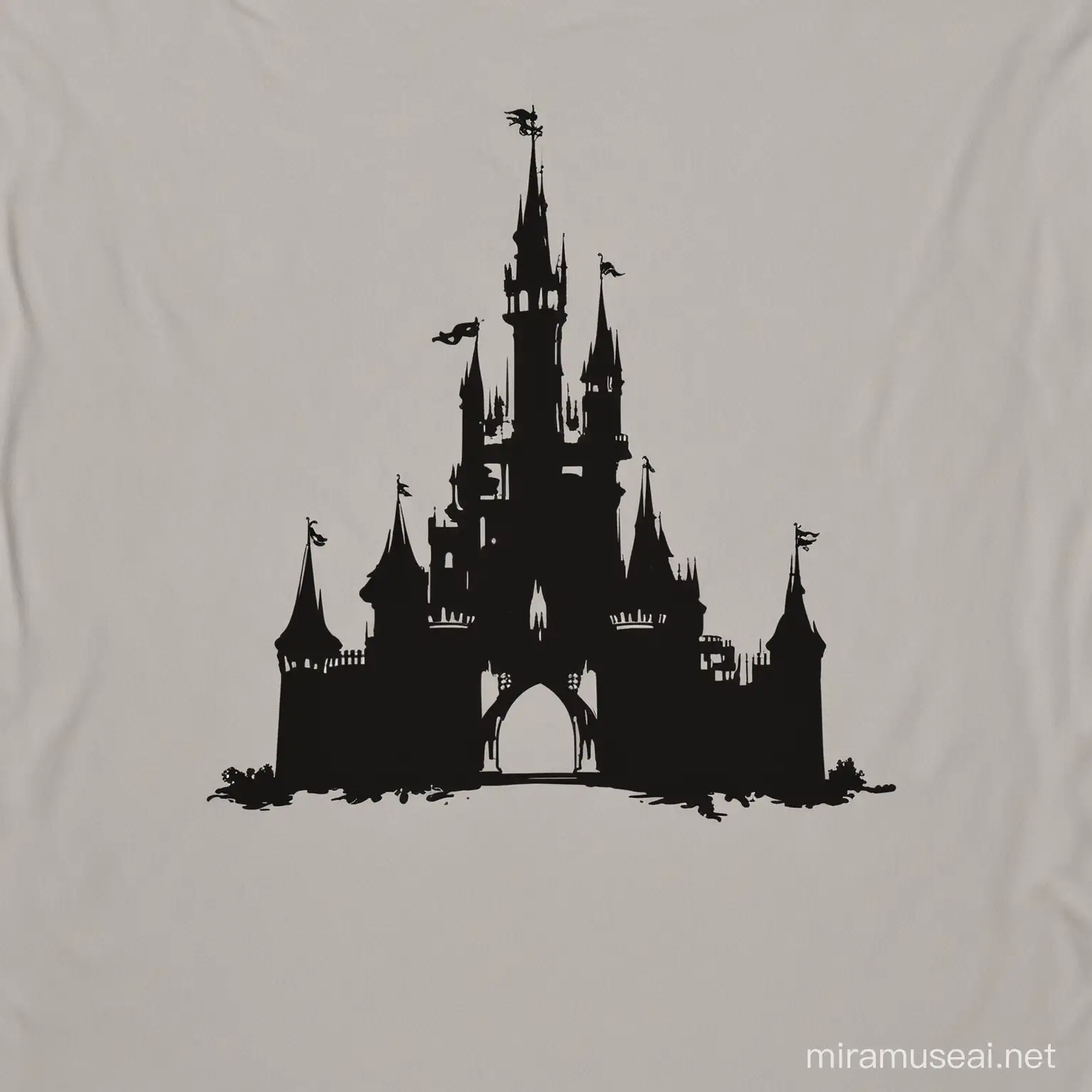 Create an all black silhouette image of disney worlds Cinderella castle on a white background. Image for a t shirt. 