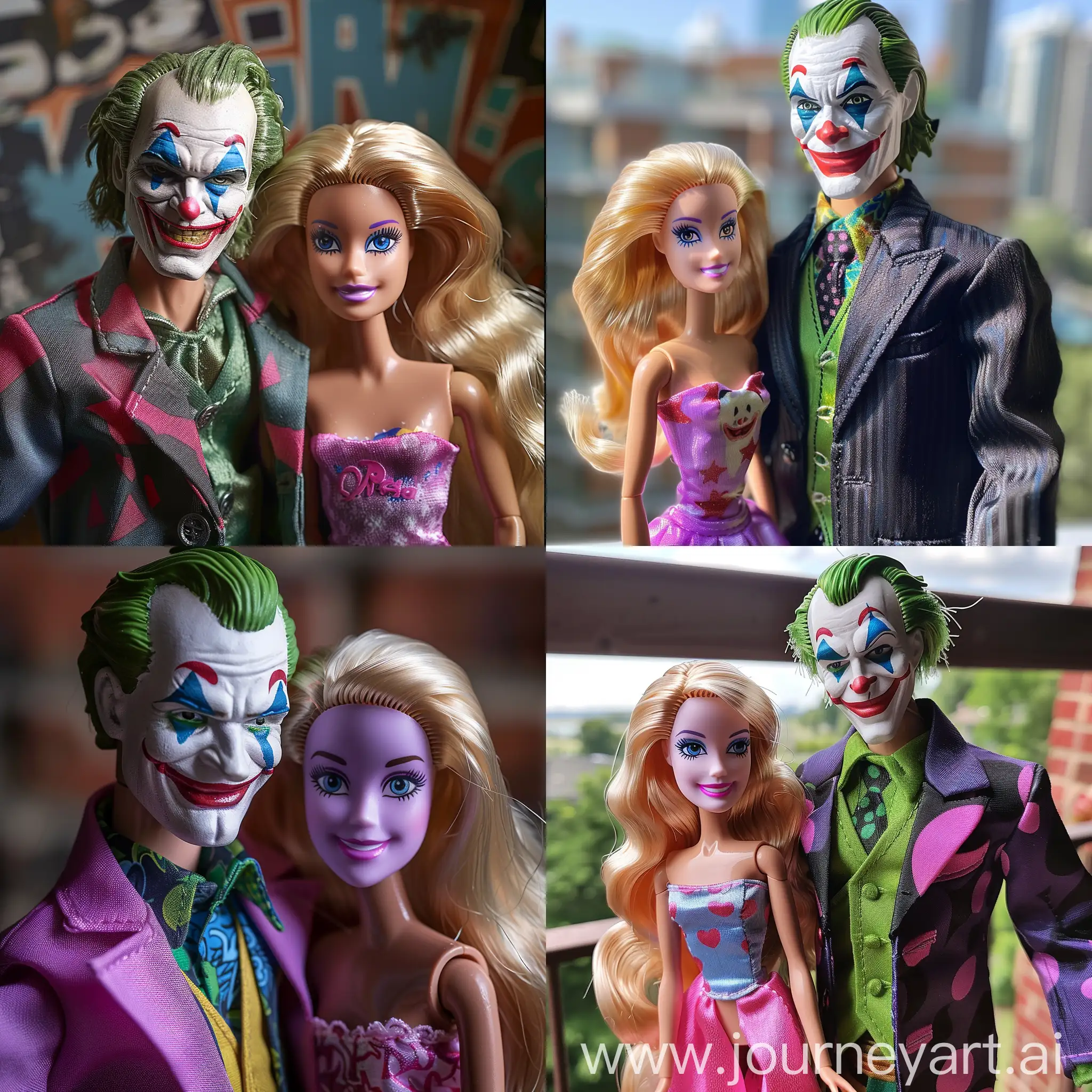 Playful-Interaction-between-Joker-and-Barbie-Doll-in-Vibrant-Setting