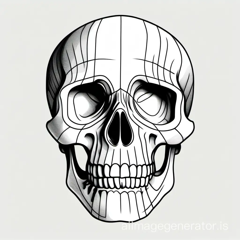 a simple line drawing of a skull on a white background