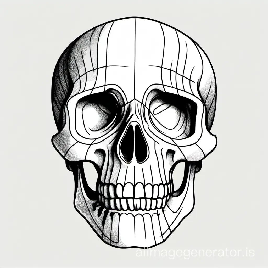 a simple line drawing of a skull on a white background 