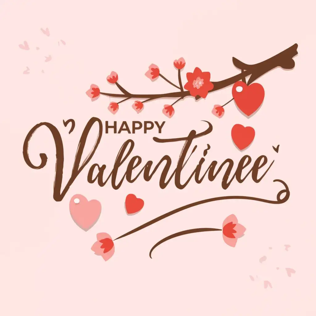 LOGO-Design-For-Happy-Valentine-Cherry-Blossom-and-Heart-Symbol-on-White-Background
