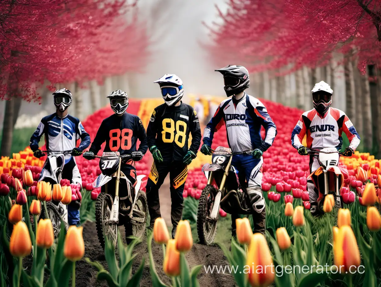 Enduro-Riders-Posing-Amidst-Tulips-with-Number-8-Poster