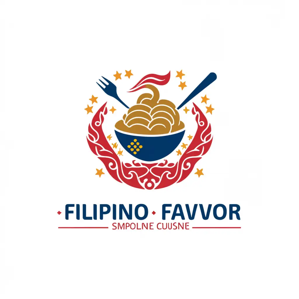 a logo design,with the text "Filipino Flavor", main symbol:Wok, Spoon and Fork Philippine Flag and
TI M PL A NG PI NO Y
,Moderate,clear background