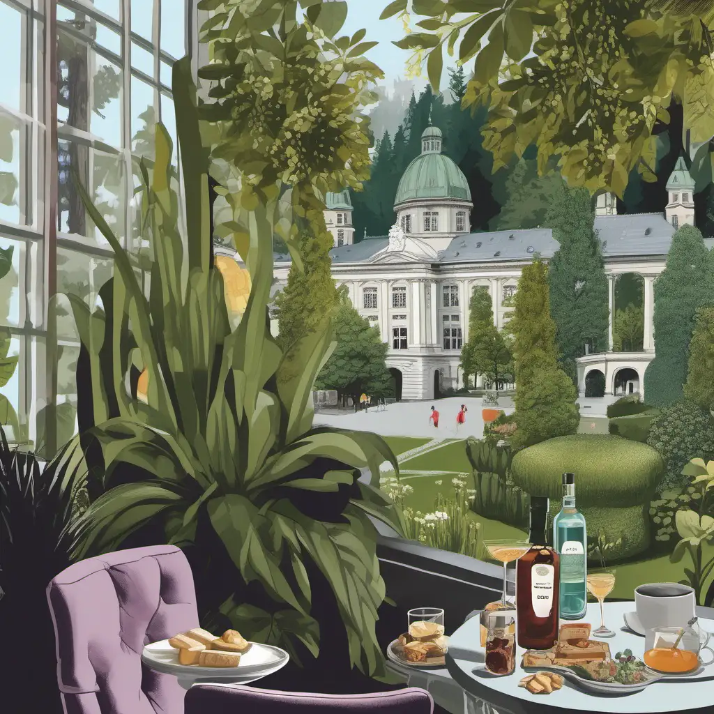 sophisticated illustration of drinks and nibbles at Botanical Gardens in St Gallen Switzerland