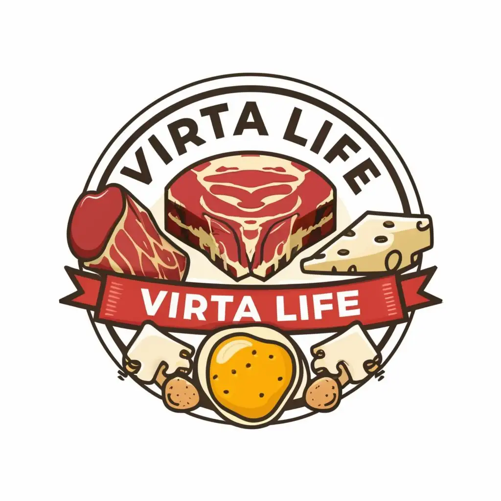 logo, meat, cheese and eggs, with the text "Virta Life", typography, be used in Restaurant industry