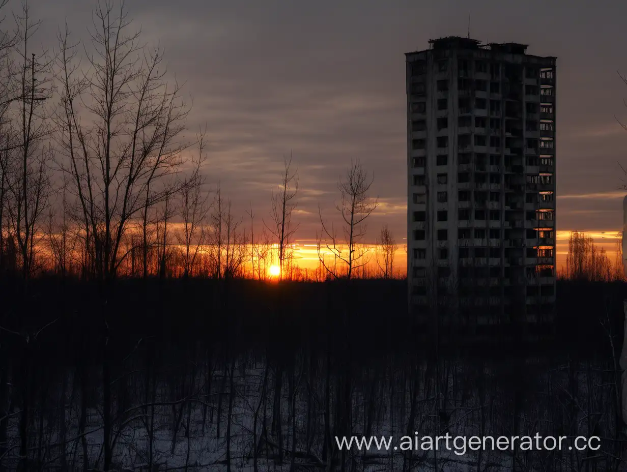 Stalker-Silhouetted-at-Sunset-in-Pripyat