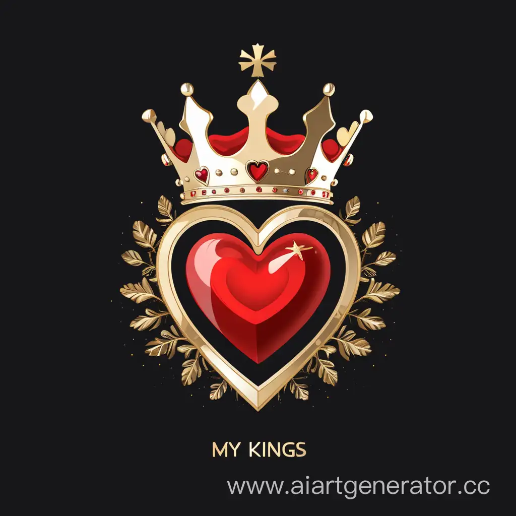 цифровой рисунок, фронт, темный фон, золотая  корона с красным сердцем в ее центре, надпись над короной: My kings 