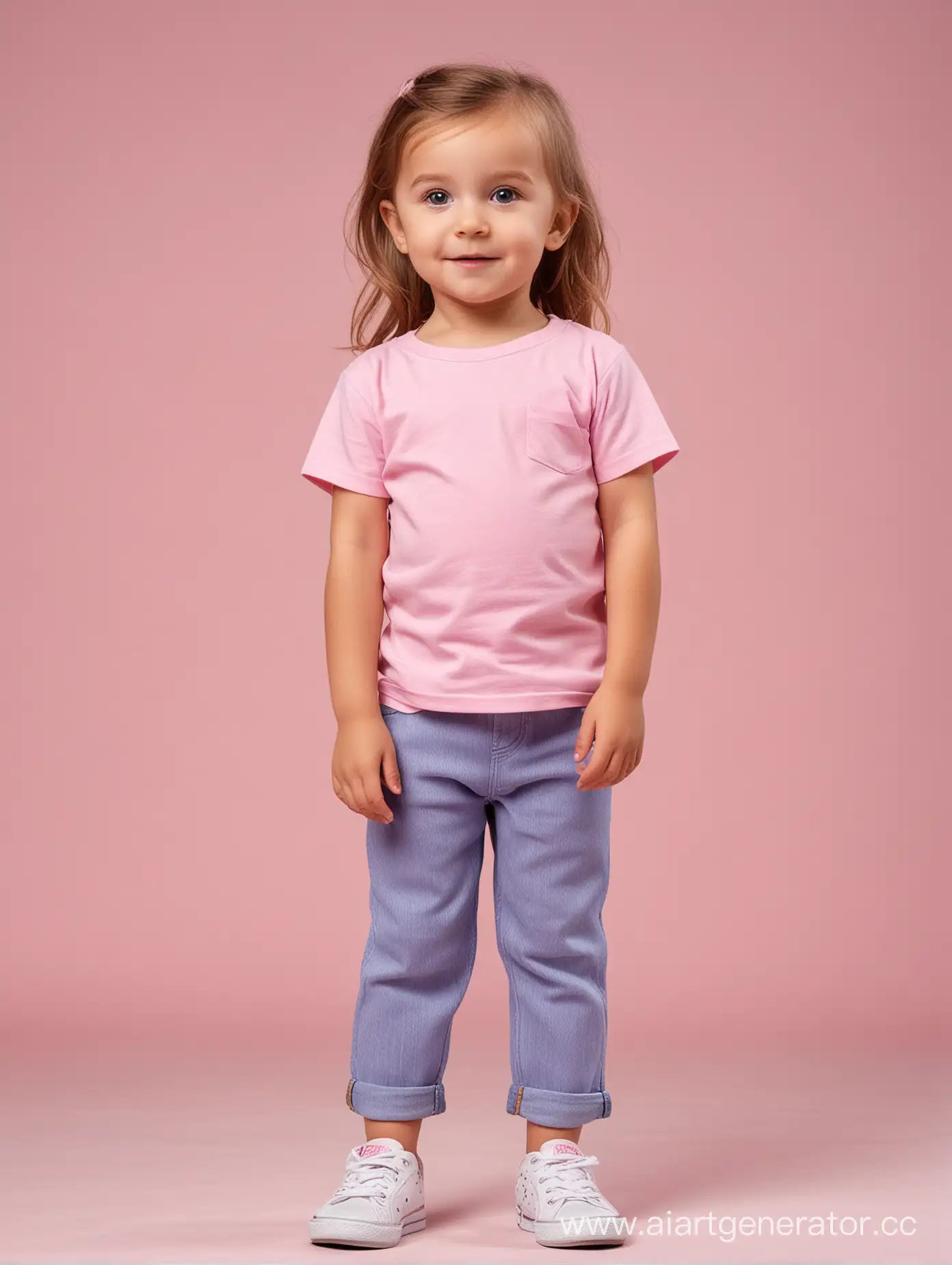 ThreeYearOld-Girl-in-Pink-TShirt-and-Pants-Standing-Tall