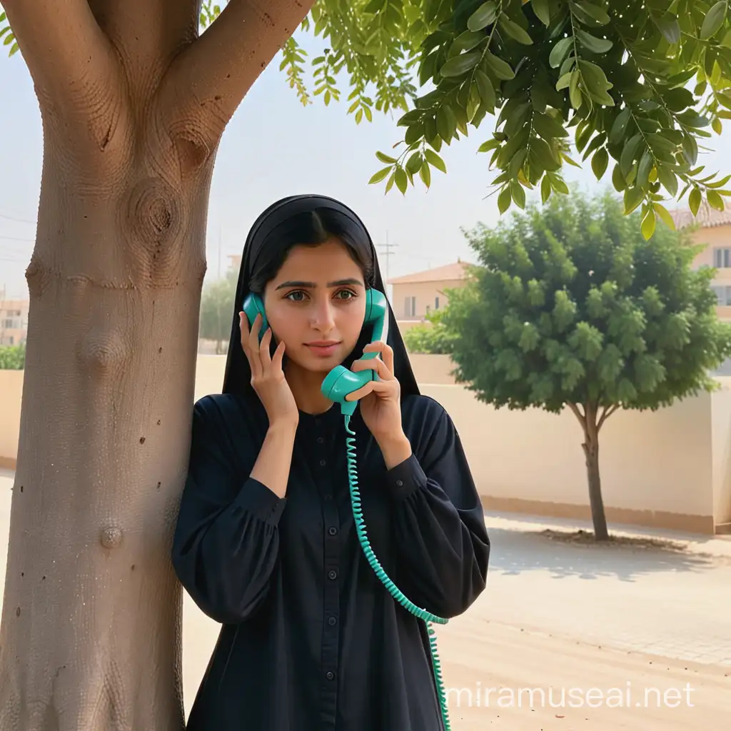 Woman Talking on Phone Behind Tree in Nature