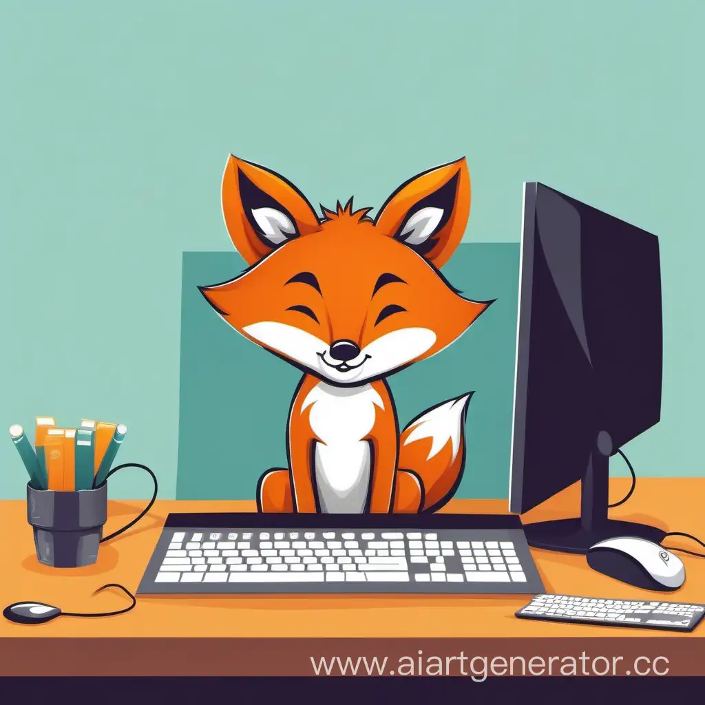 Cheerful-Fox-Working-on-Computer