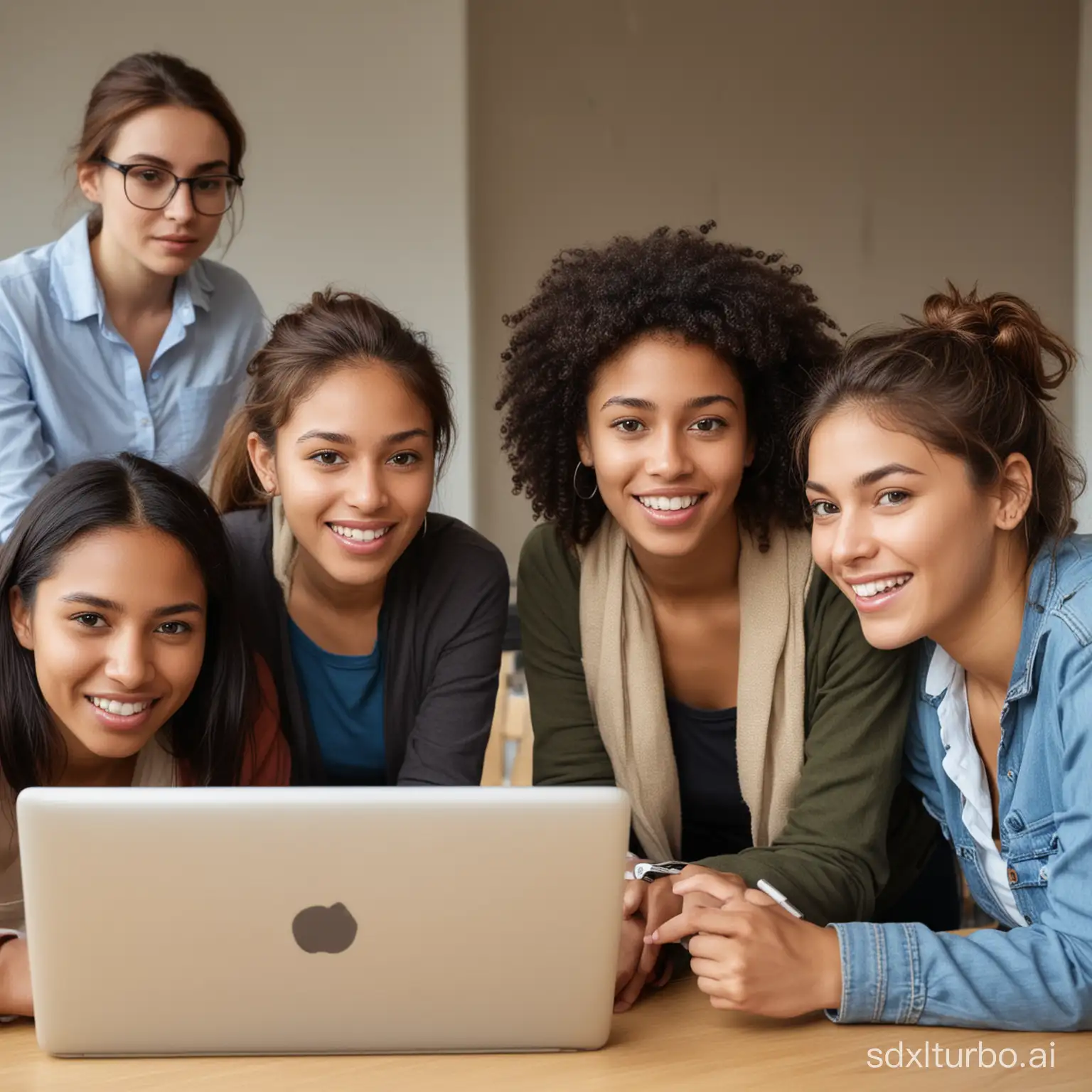 young adult unemployed women of different ethnicities learning on the PC