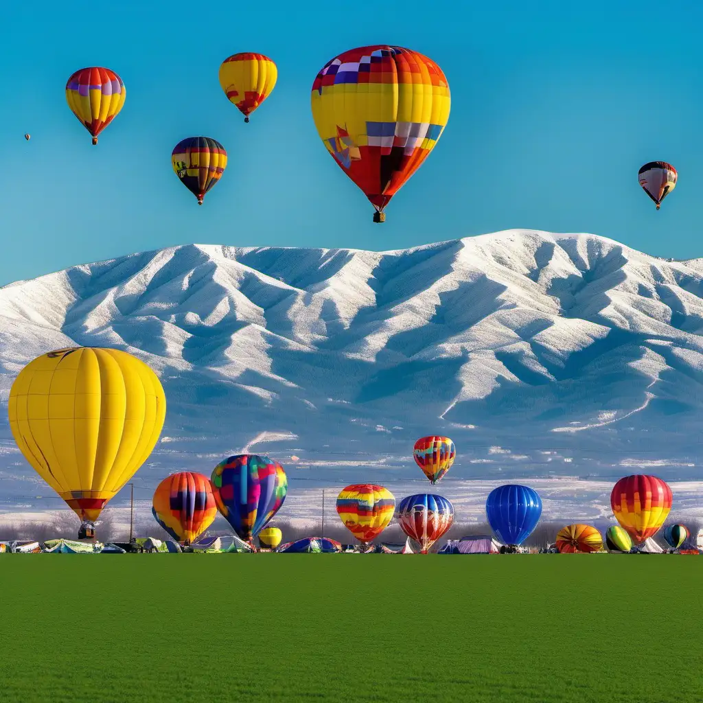 Colorful Hot Air Balloon Festival Over Snowy Mountains