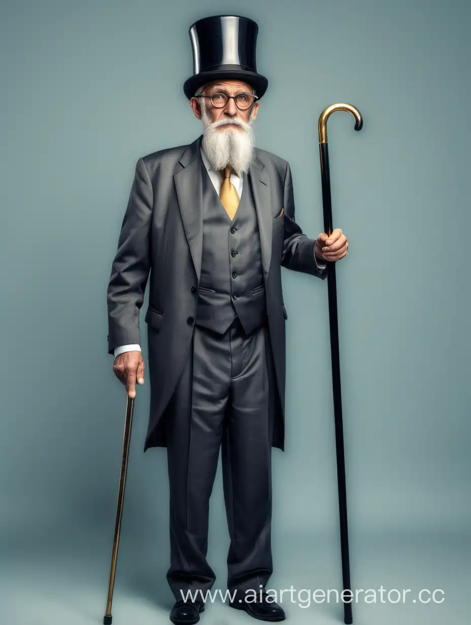 Intelligent-Old-Man-in-Suit-with-Cylindrical-Hat-and-Golden-Frame-Glasses