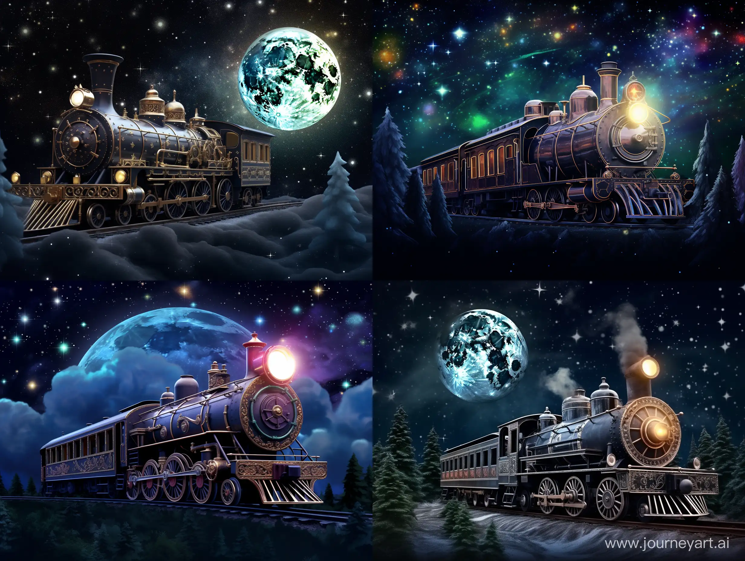 Classic-Christmas-Train-Amidst-Festive-Decor-and-Starlit-Night