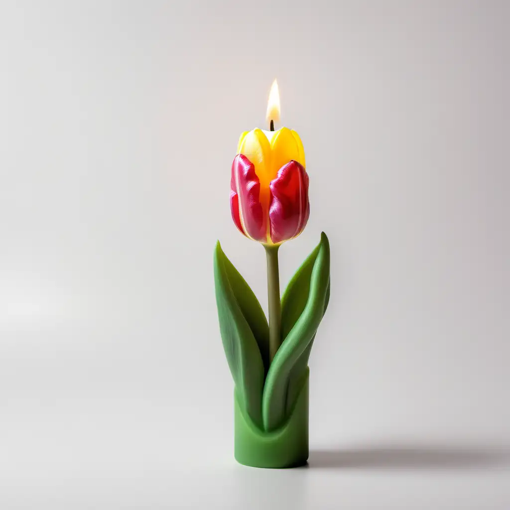 Elegant Spring Tulip Electronic Candles on a White Background