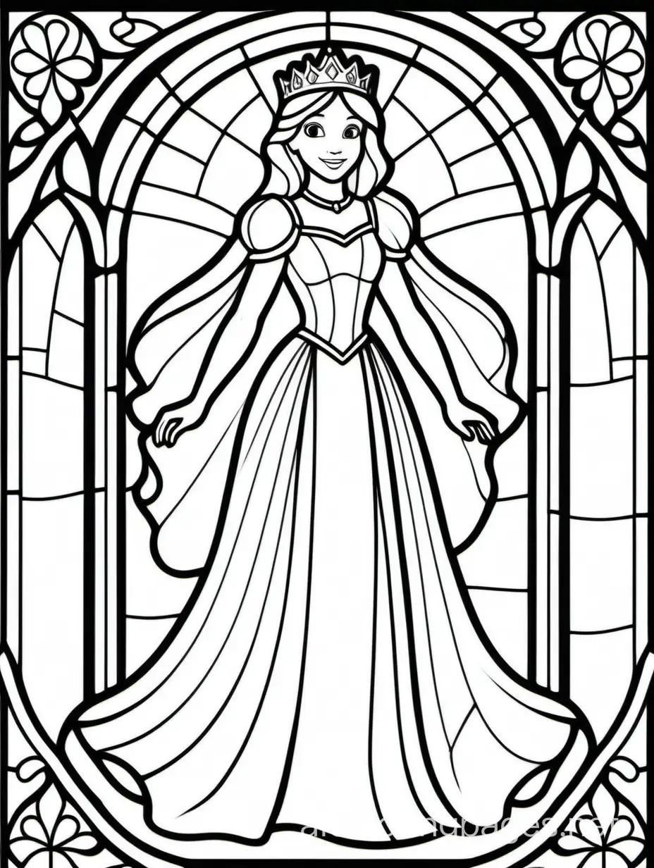 Princess-Stained-Glass-Coloring-Page-for-Kids-Simple-Line-Art-with-Ample-White-Space