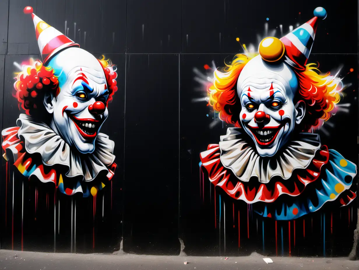 Colorful Clown Graffiti on a Black Wall