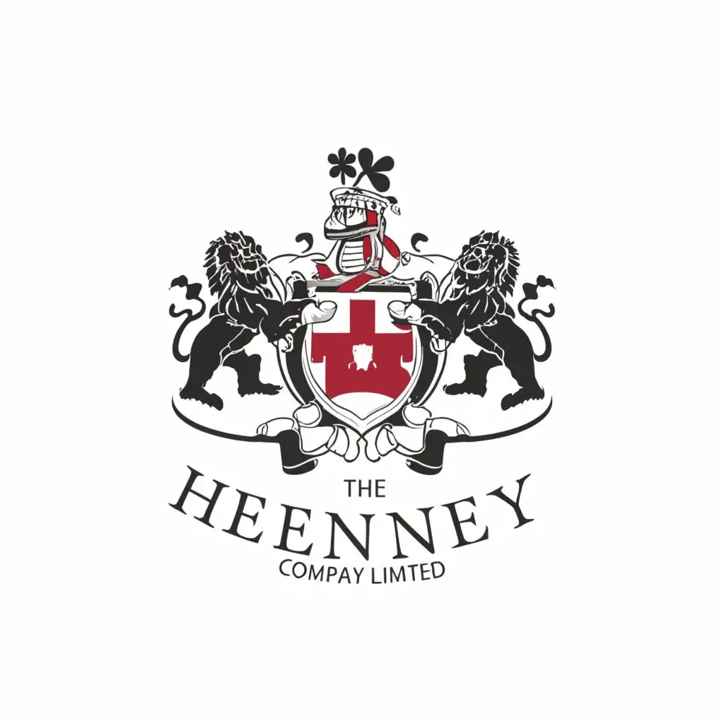 a logo design,with the text "THE HENLEY COMPANY LIMITED", main symbol:SHIELD, CREST, CROSSED SWORDS, LION, KNIGHT, LUCKY CLOVER,complex,be used in Real Estate industry,clear background