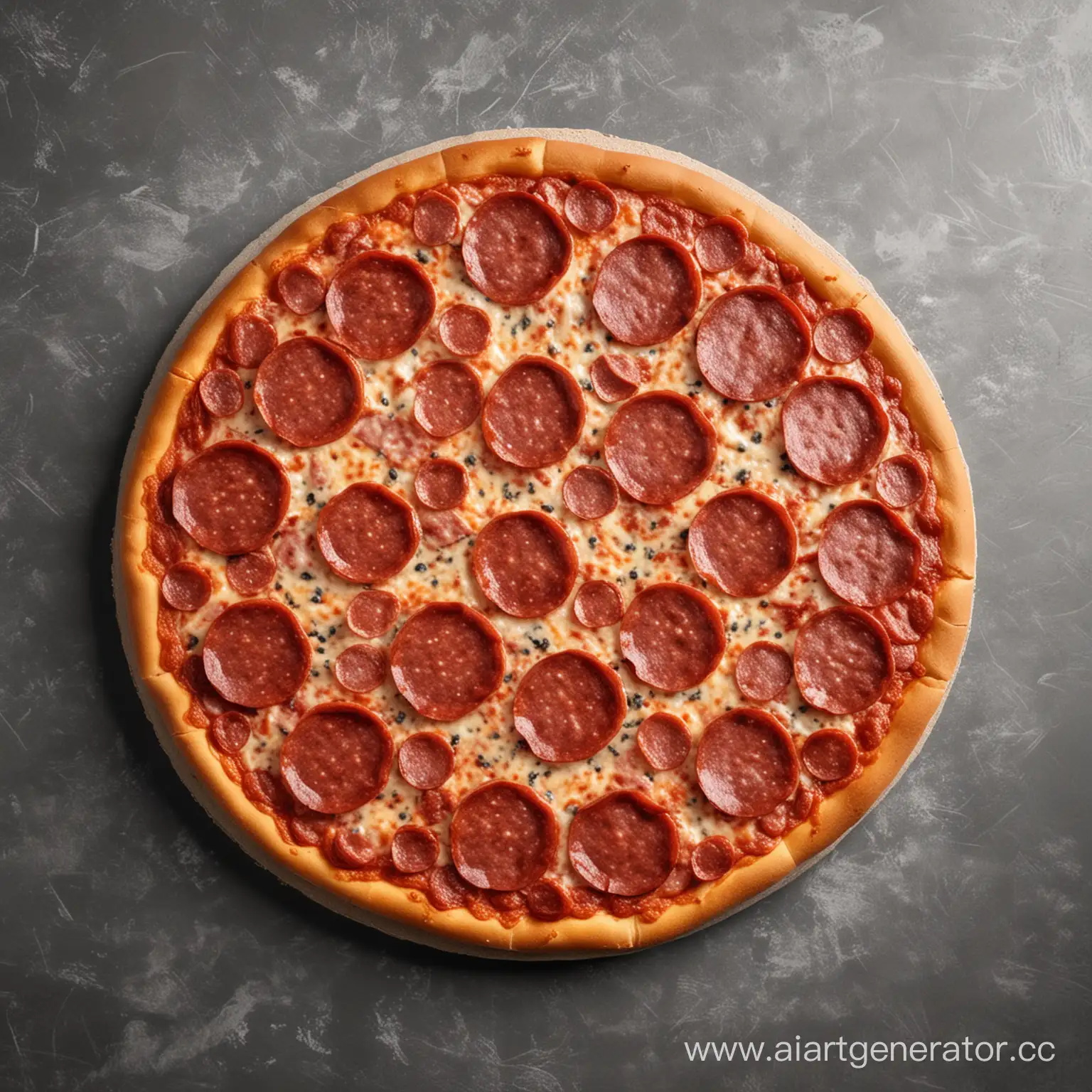 мультяшная пицца пепперони на сером фоне вид с верху