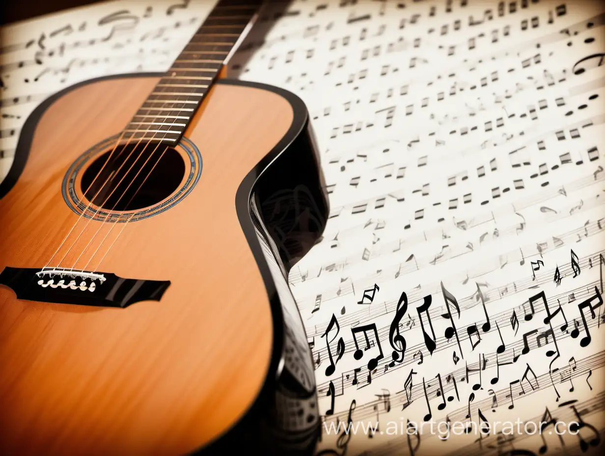 Elegant-Lacquered-Acoustic-Guitar-with-Musical-Notes-Background