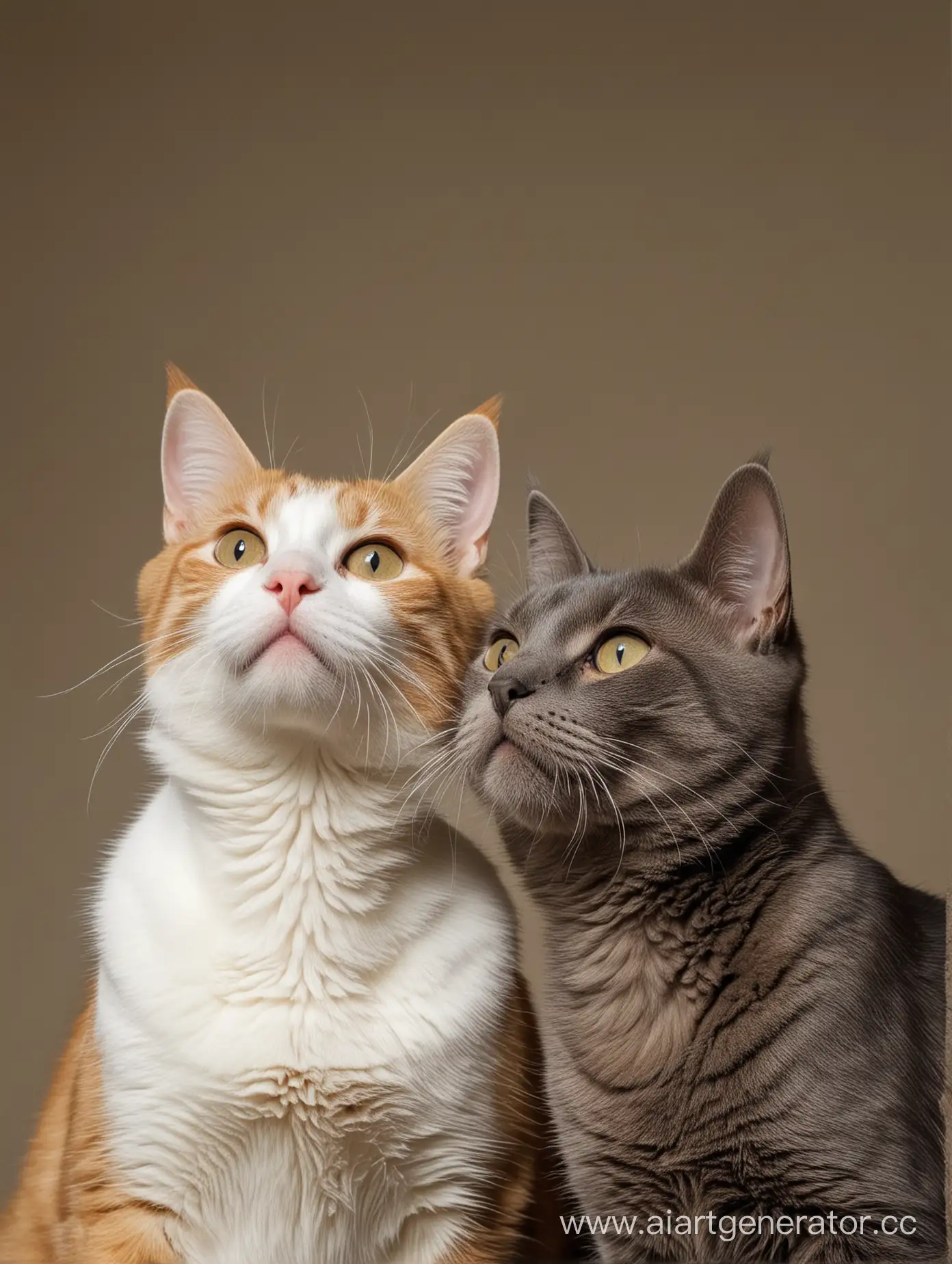 два кота, располагающиеся снизу фото, смотрят вверх