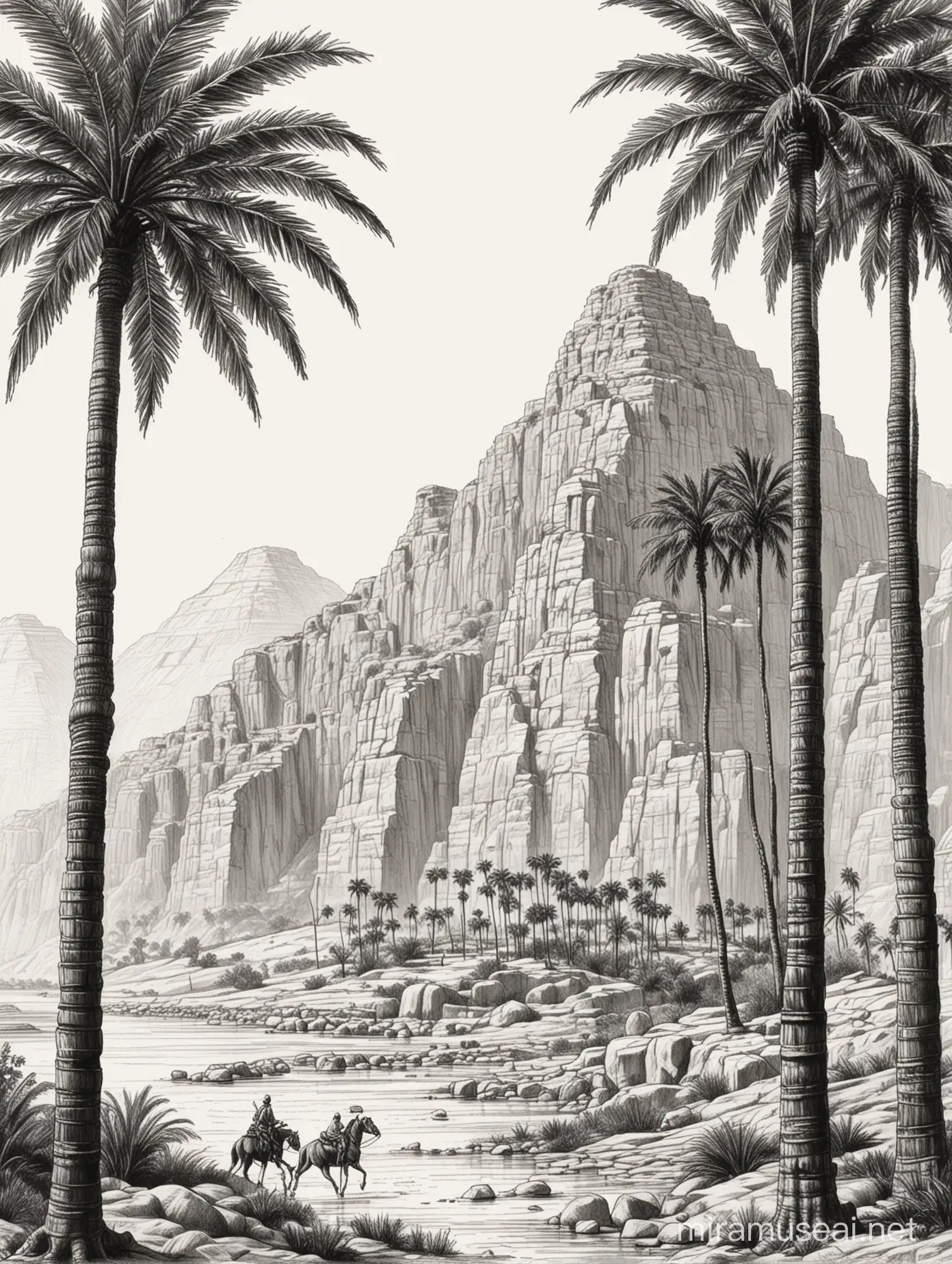 mesopotamia civilisation, gilgamesh, hammurabi, ishtar, palm trees, sketch art, clean and simple line art, crayon pencil, white and black, breathtaking, fantastic, wonderful, creative