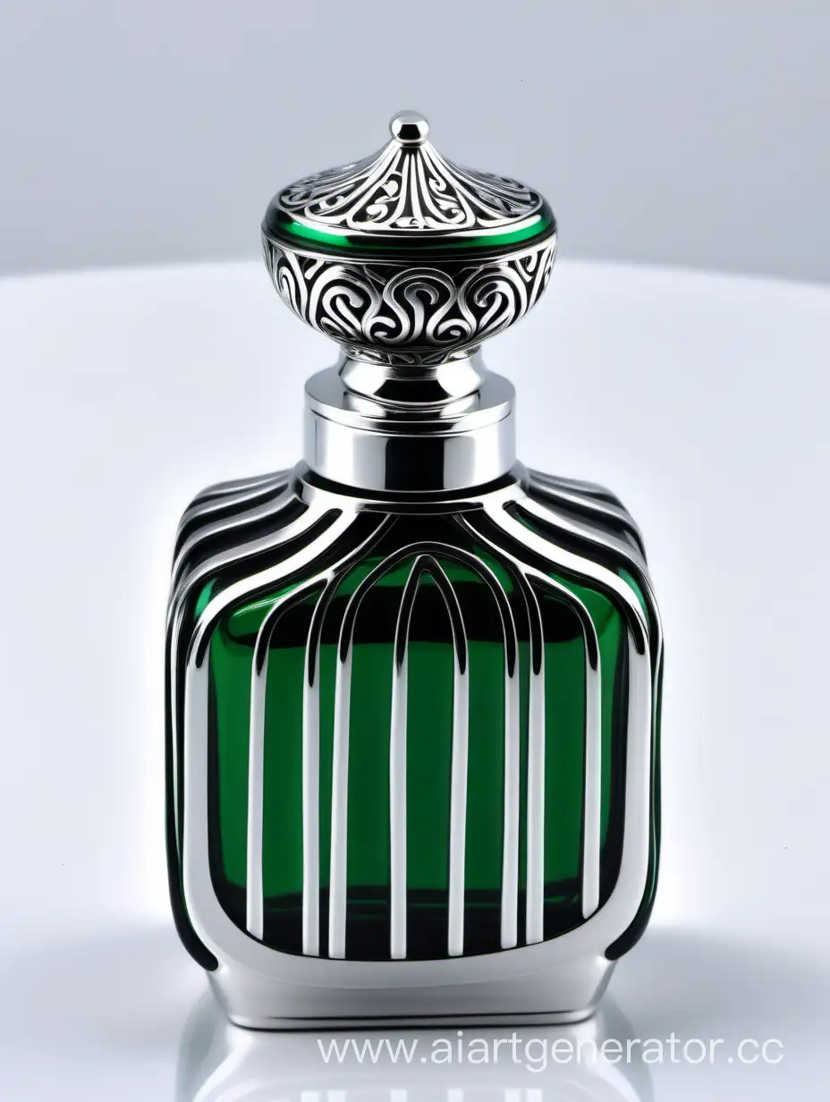 Luxurious-Zamac-Perfume-Bottle-with-Decorative-Ornamentation-in-Royal-Dark-Green-and-Black