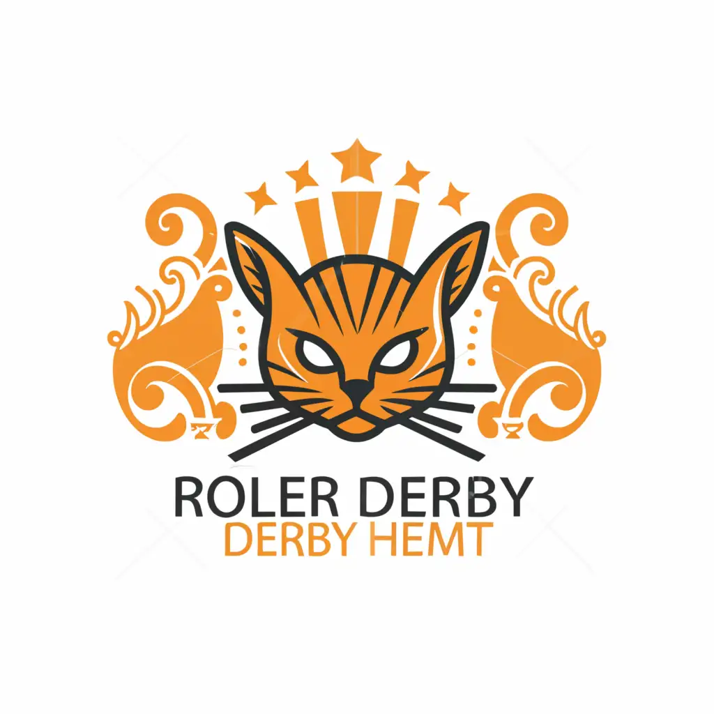 a logo design,with the text 'orange cat roller derby helmet', main symbol:orange cat,complex,be used in Construction industry,clear background