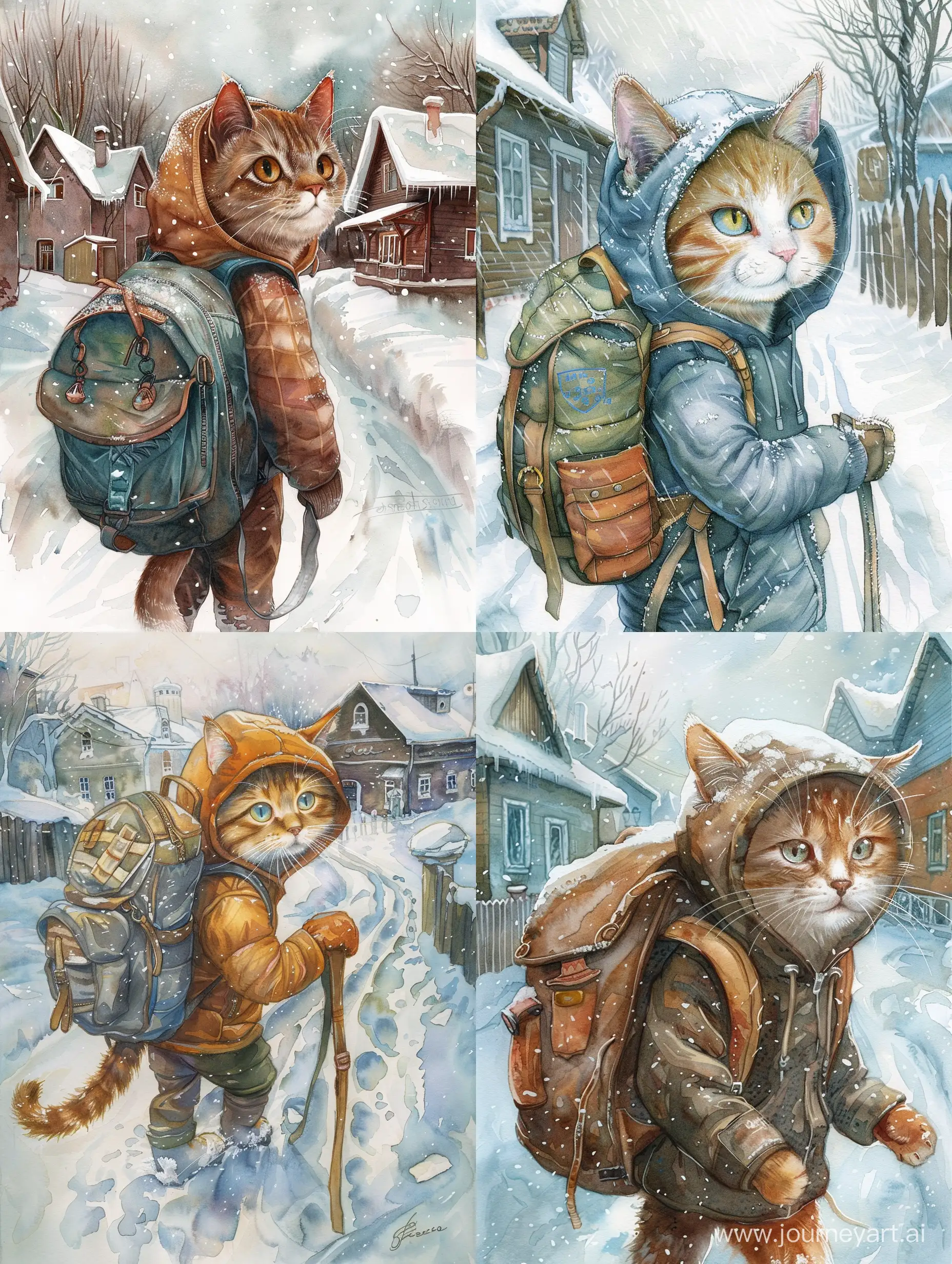 Winter-Scene-Cat-Schoolboy-Braving-Blizzard-with-Backpack