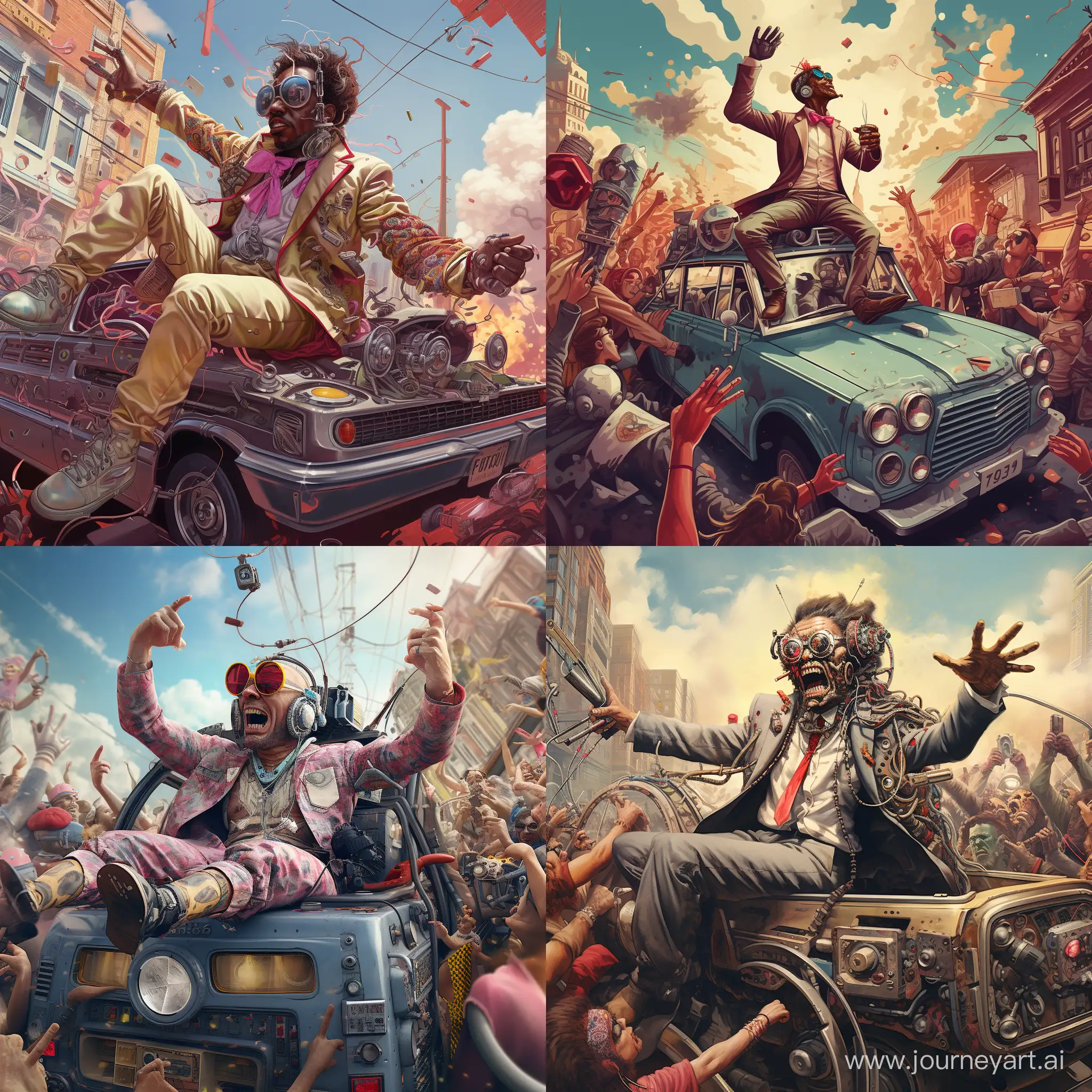 Epic-Cyborg-Battle-HighDetail-Cyborg-Cruising-in-Vintage-Car-with-Street-Dance-Vibes