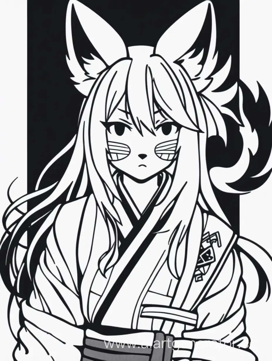 Kitsune anime art in bandages black and white style