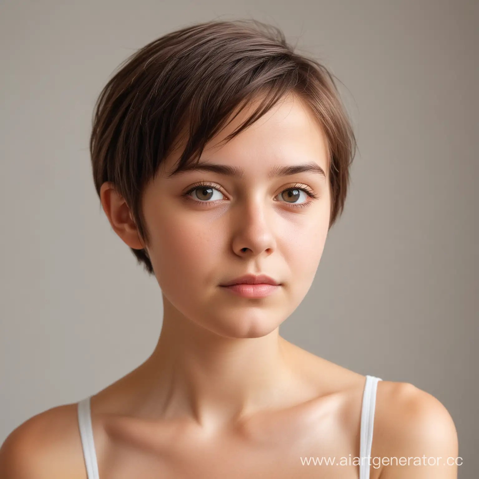 Contemplative-Young-Girl-with-Short-Hair-on-Light-Background