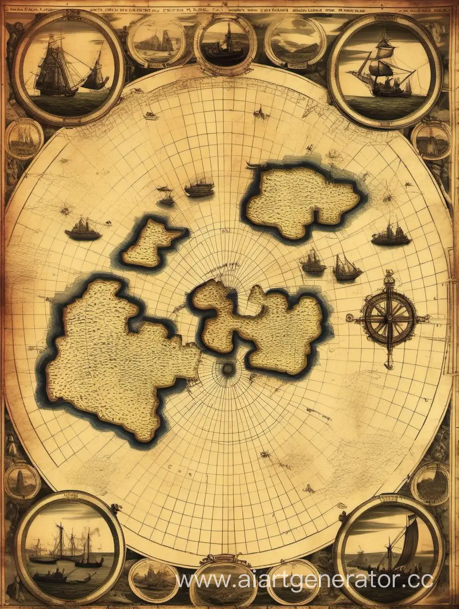 an ancient map with islands